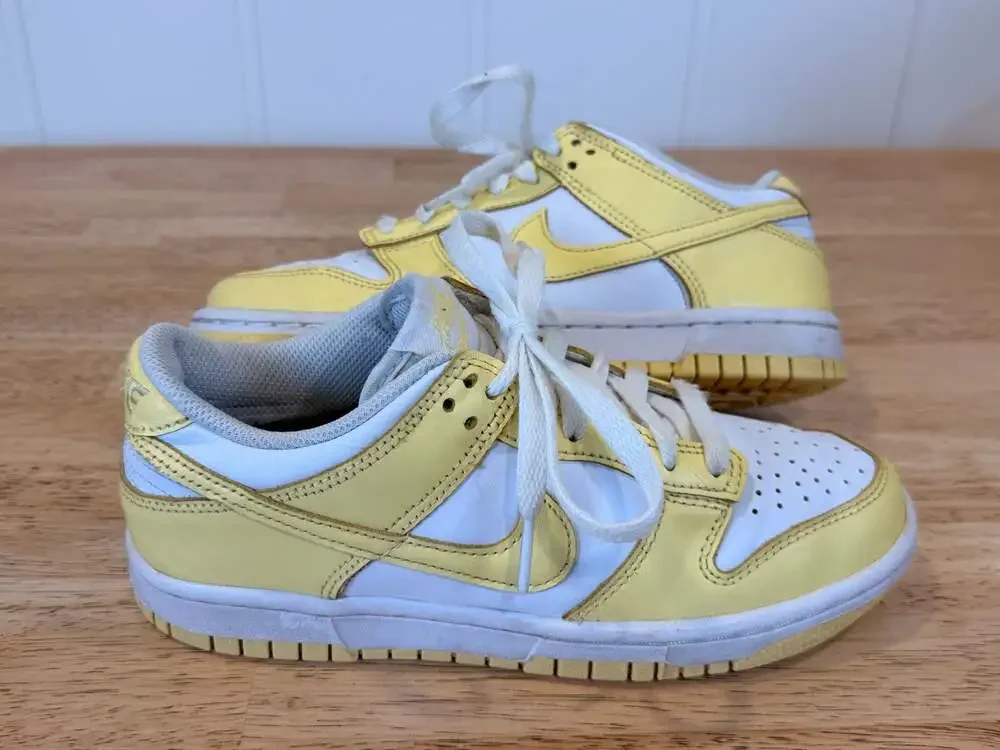 Nike Dunk Low 'White Soft Yellow' Leather Low Top Kids Size 4Y